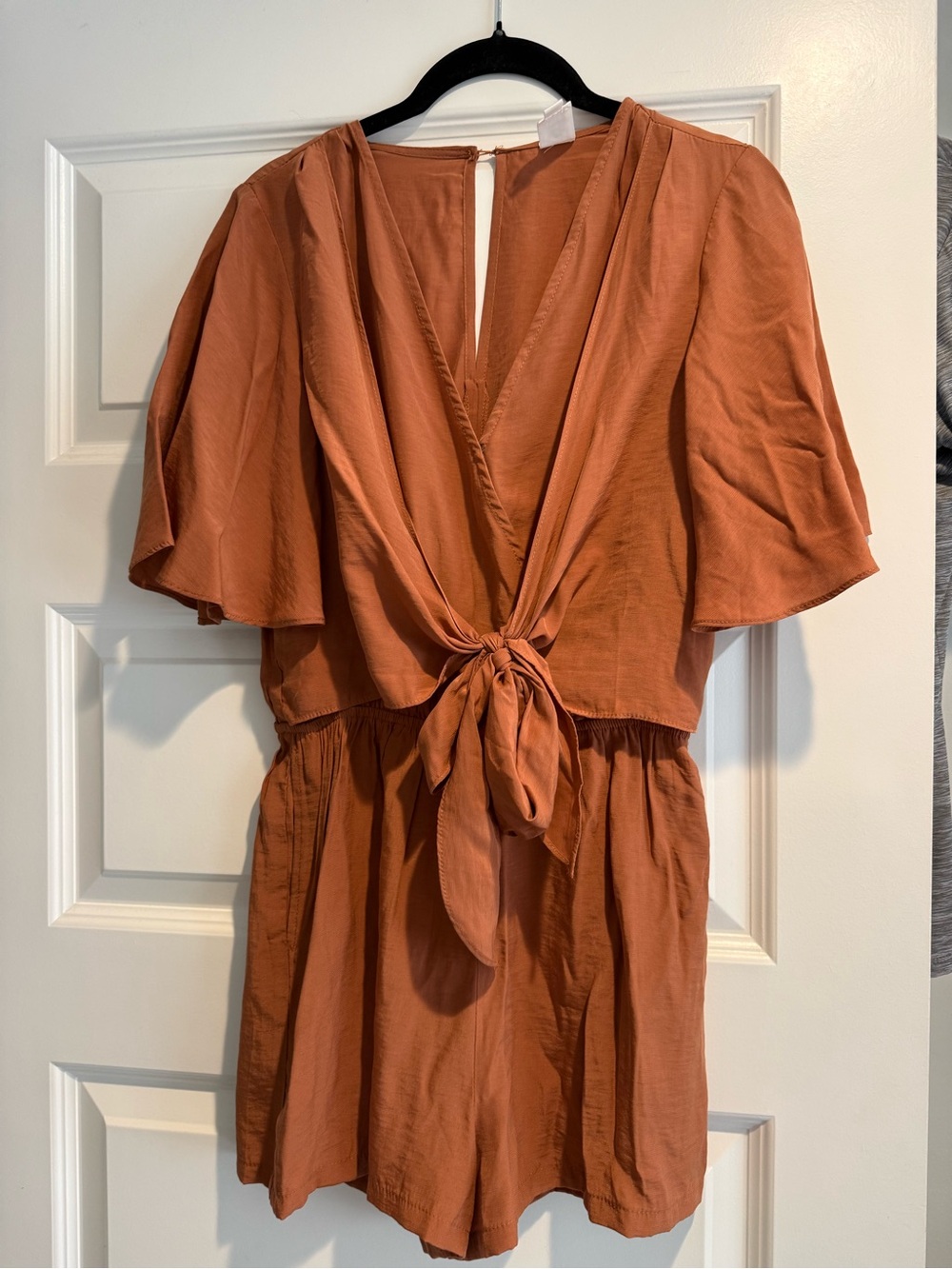 Rust Tie-Front Short Jumpsuit